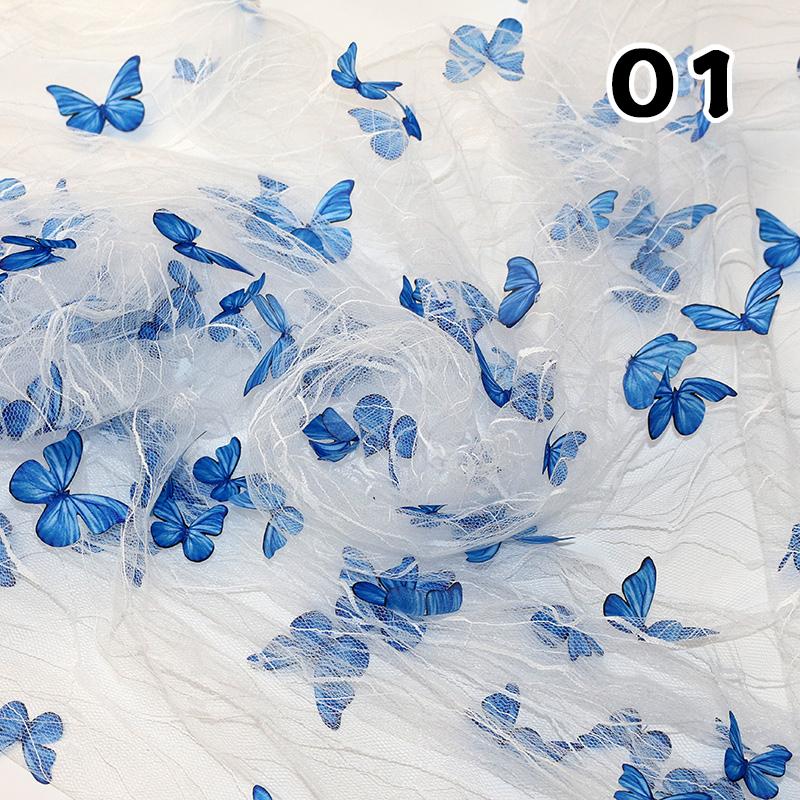 

50*130cm 3D Vivid Butterfly Lace Mesh Fabric Exquisite Sheer Embroidery Soft Tulle Yarn For DIY Sewing Wedding Dress Cloth Craft 50x130cm