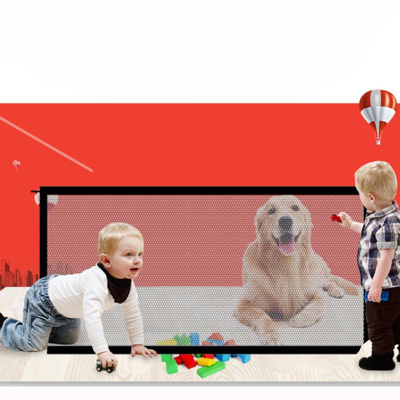 No Punching Pet Fences Dogs Folding Mesh Playpen Transparent Stairs Protective Door Breathable 4Pcs Hook Parts Safety Isolation