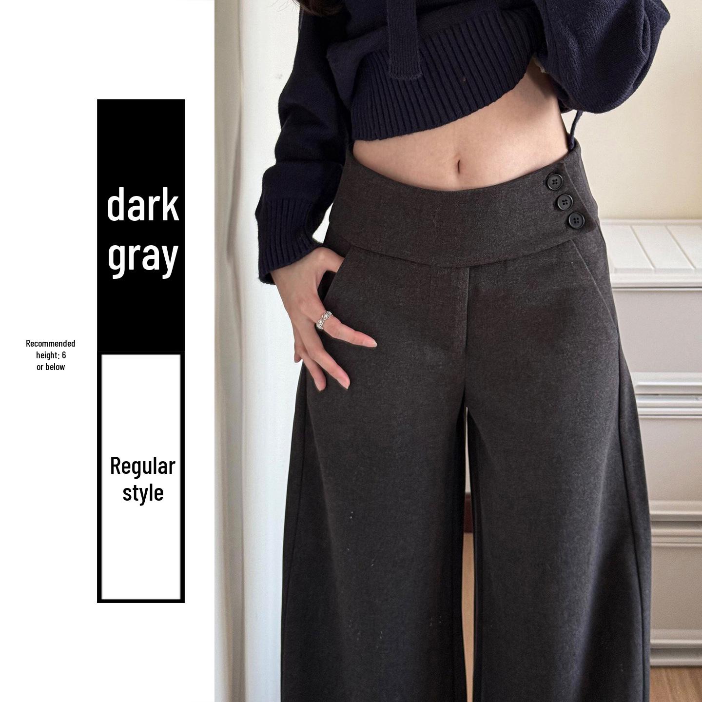 

Women s Dark Grey Wool Blend Wide-Leg Low-Waist Drape Pants - Autumn/Winter 2025 Collection L