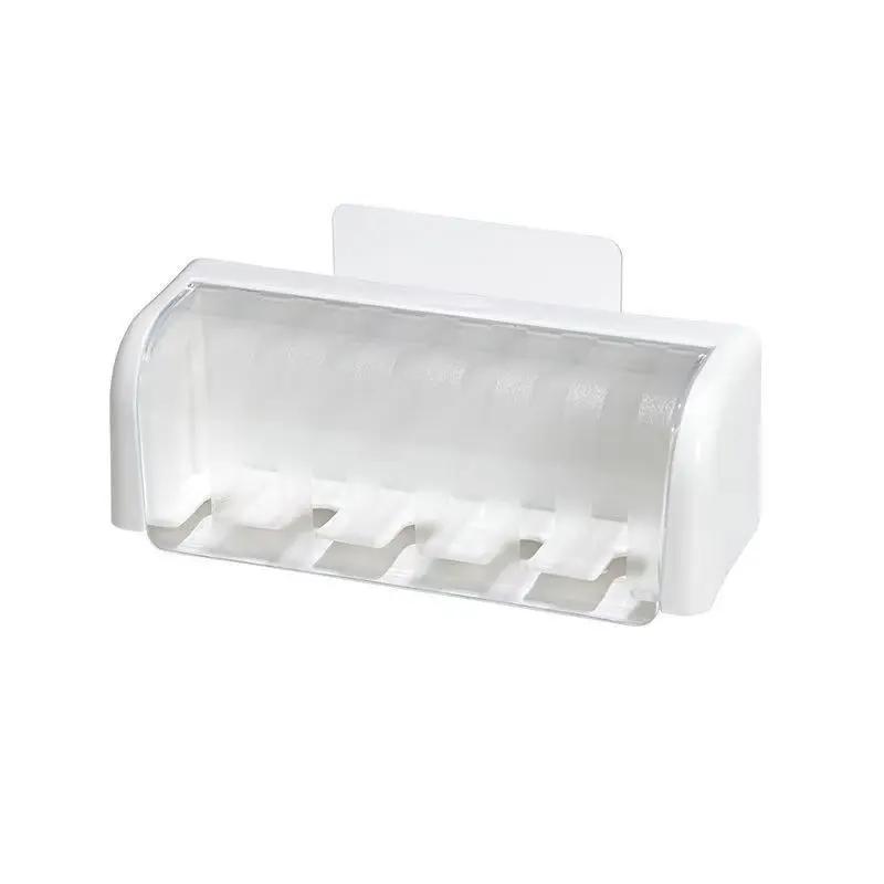 

home Punch-free 5 Holes Toothbrush Holder with Cover Dustproof Toothbrush Storage Racks Wall-mounted Home Bathroom corner rack белый