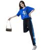 Summer new fashion simple printing sports style suit women's refreshing casual foreign style daily versatile short-sleeved trousers