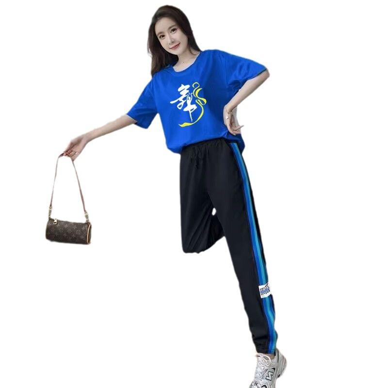 Summer new fashion simple printing sports style suit women's refreshing casual foreign style daily versatile short-sleeved trousers