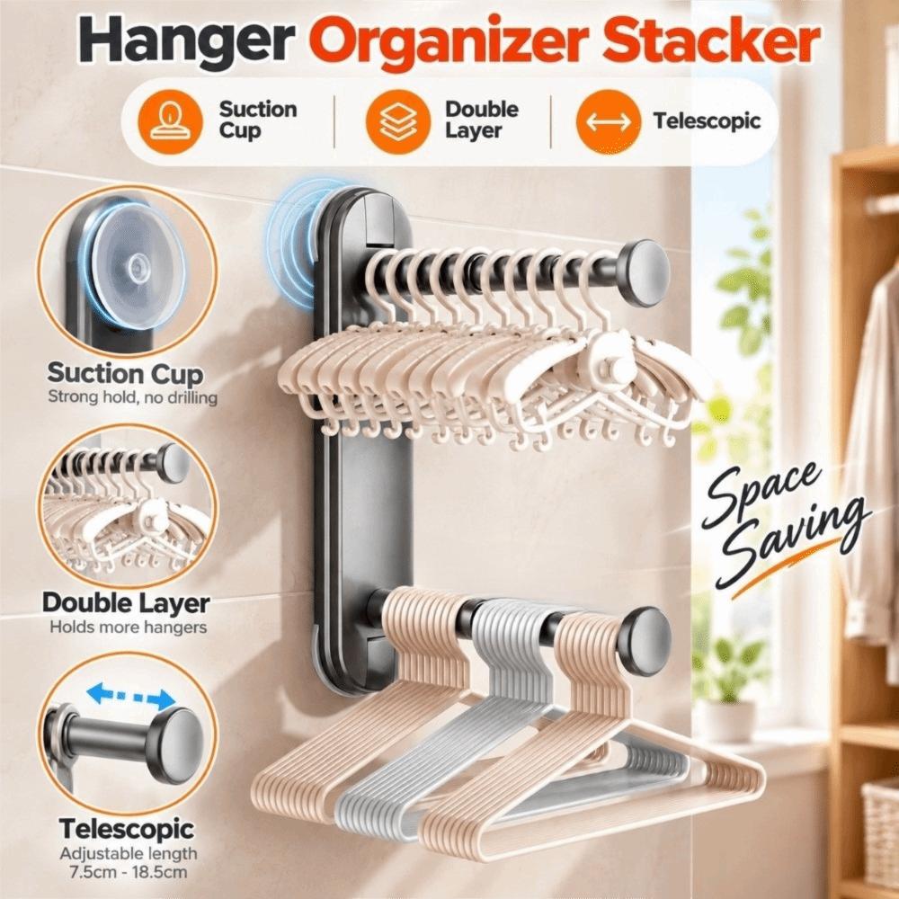 Suction Cup Hanger Organizer Stacker Telescopic Clothes Hanger Storage Home Use
