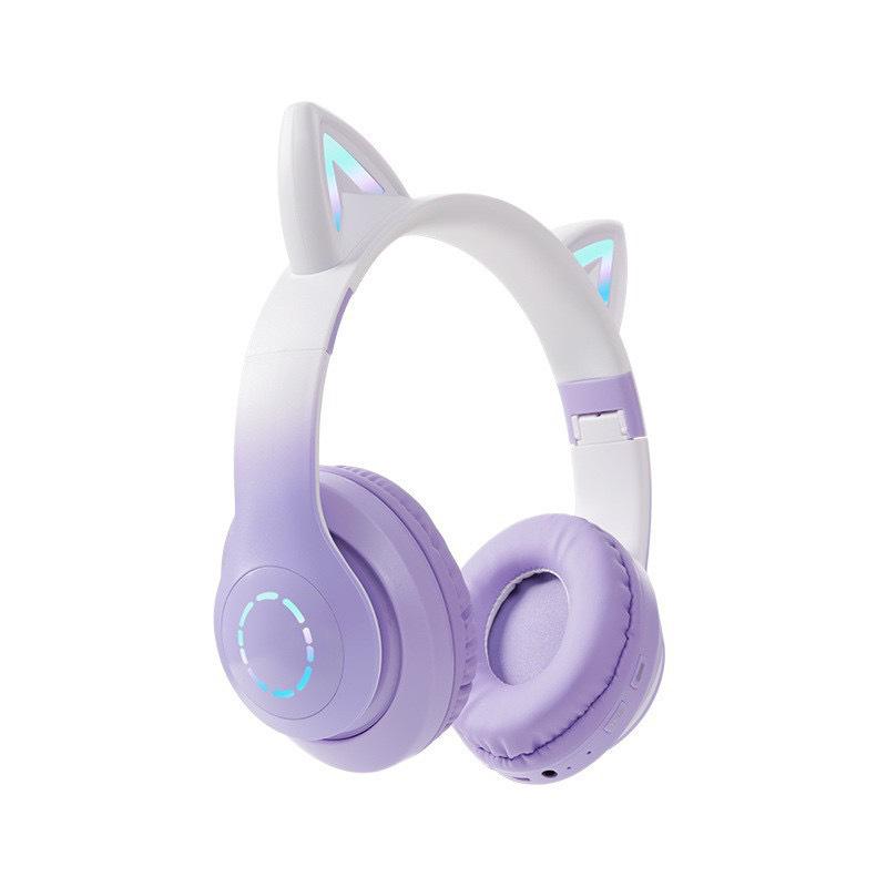 Gradient Color Bluetooth Over-Ear Headphones with LED and Card Slot for Sports