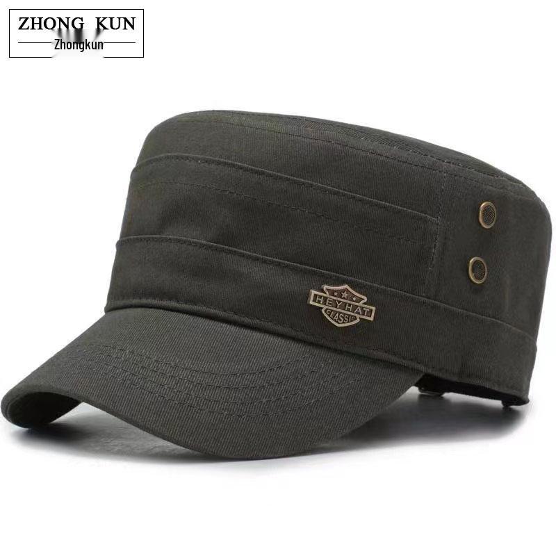 Pánská vojenská zelená kšiltovka s plochým vrškem a sluneční clonou se železným štítkem