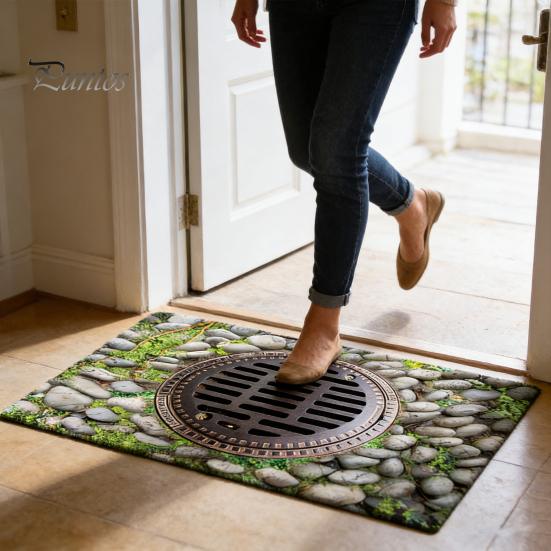 Living Room Floor Mat 3D Optical Illusion Non-Slip Vision Rug Realistic Carpet Polyester for Bedroom Bathroom Hallway Easy Care Decorative