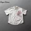 RogueWave Moda Yeni Erkek Gömlekleri Bol Kesim Kiraz Çiçeği Nakışlı Günlük Kısa Kollu Gömlek