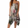 Damen Sommer Casual Vintage Blumenmuster Rundhals Verstellbares Trägerkleid mit Taschen
