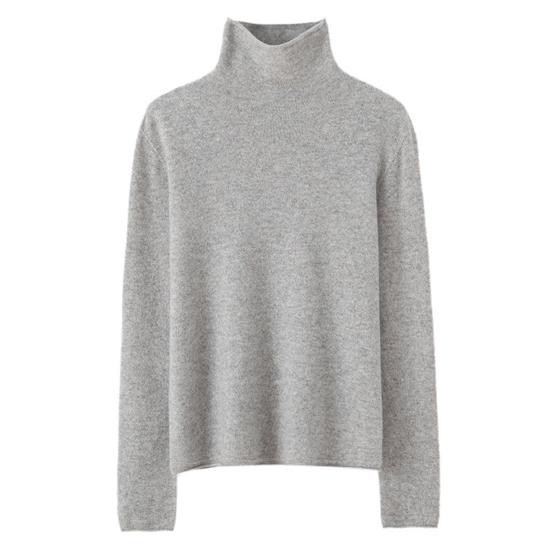 Lekasha Women's 100% Pure Cashmere High Neck Seamless Knit Jacket for Autumn and Winter