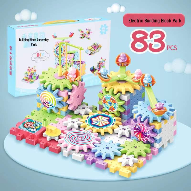 Children s Educational Electric Building Blocks with Mechanical Gear & Track Car