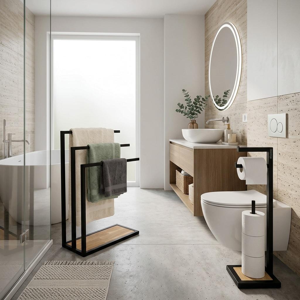 Black loft towel rack for the bathroom