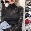 Lace Base Layer Top for Women's Autumn and Winter Long-sleeved Stylish Inner Layer Top, Elegant, Slimming and Sexy Lace Shirt Trend