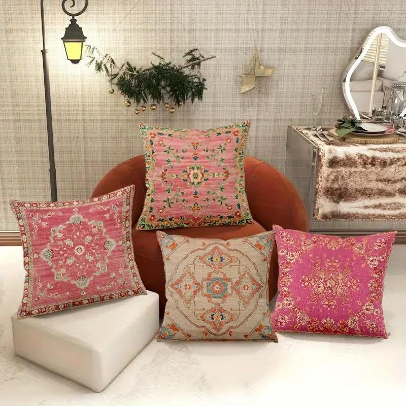 VIKAMA Bohemian Floral Cushion Cover Double-Sided Printed Design with Zipper Living Room & Bedroom Sofa Cushion Cover Home Decor