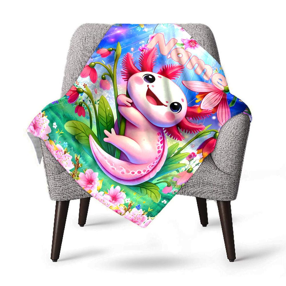 Axolotl Flower Garden Customize Your Name Blankets Soft Lightweight Multipurpose Blanket For Picnics Sofa Office Bed Living Room Gift For Friends And