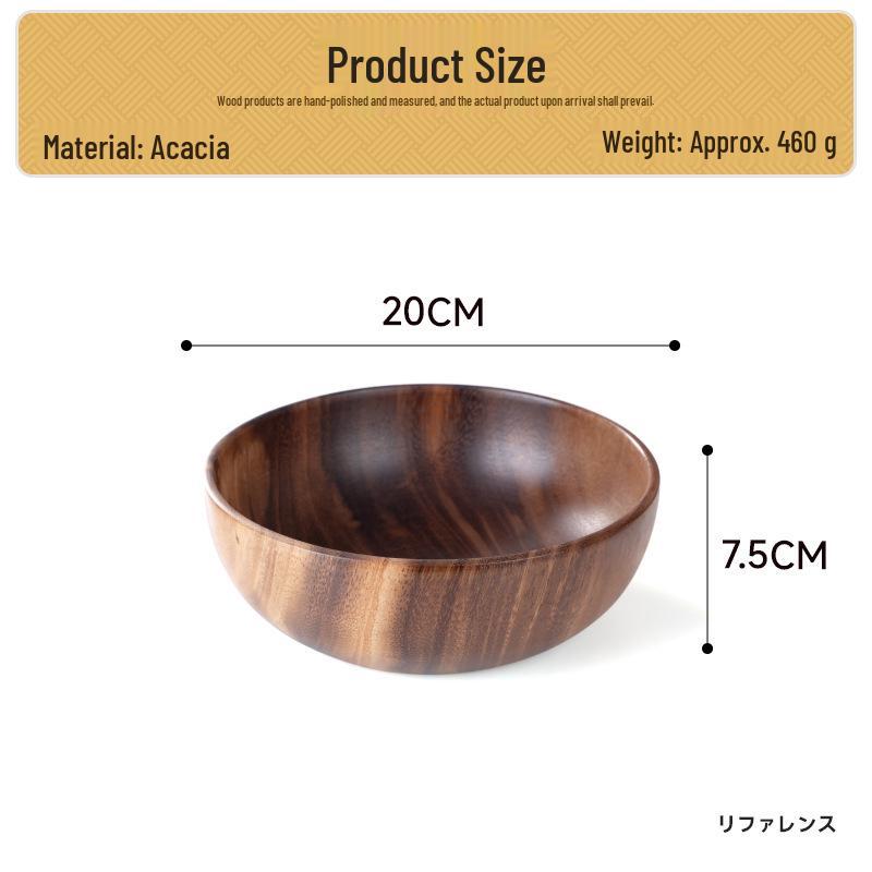 Acacia Wood Salad and Rice Bowl - Large Round Wooden Basin Tableware