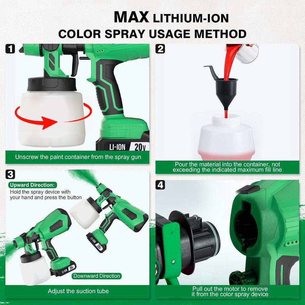 20V Cordless DIY 800ml Mini Brushed Motor 2500PSI Battery-Powered Pressure Feed Spray Painting Electric Paint Sprayer Gun