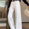 JYL Women's White Jeans Spring High-Waist Loose Slim Versatile Straight Denim