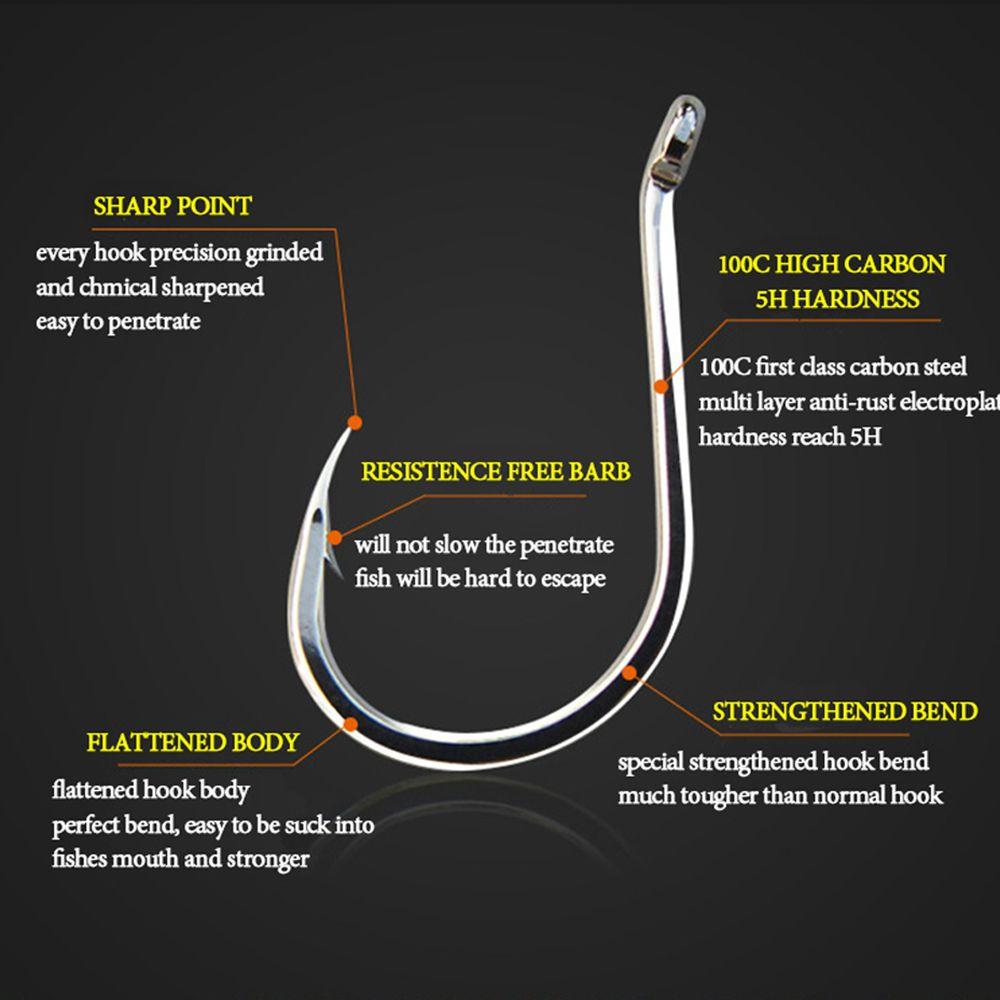 Sea Pint Hook Big Long Shank Barbed Fishing Hooks Flattened Sharped Fishhooks Off-set Fishing Hook