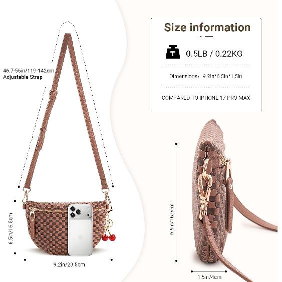 Small Woven Crossbody Bag for Women Checkered Vegan Leather Bum Purse