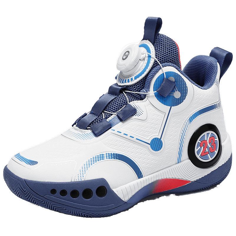 Basketball shoes new leather rotating buckle classmates youth basketball shoes sports shoes parent-child actual combat sports shoes