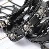 Men's Punk Skull Leather Bracelet Set Multi-Layer Gothic Rock Chain Bracelets Pentagram Charm Hip Hop Streetwear Badge Jewelry Accessories for Him