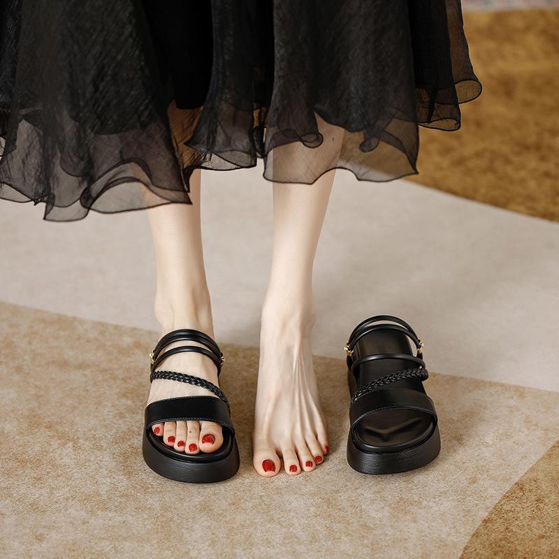 Fashion Thick-soled Sandals for Women 2025 New Summer Roman Fairy-style Sandals Versatile One-strap Two-wear Slippers for Outdoor Wear