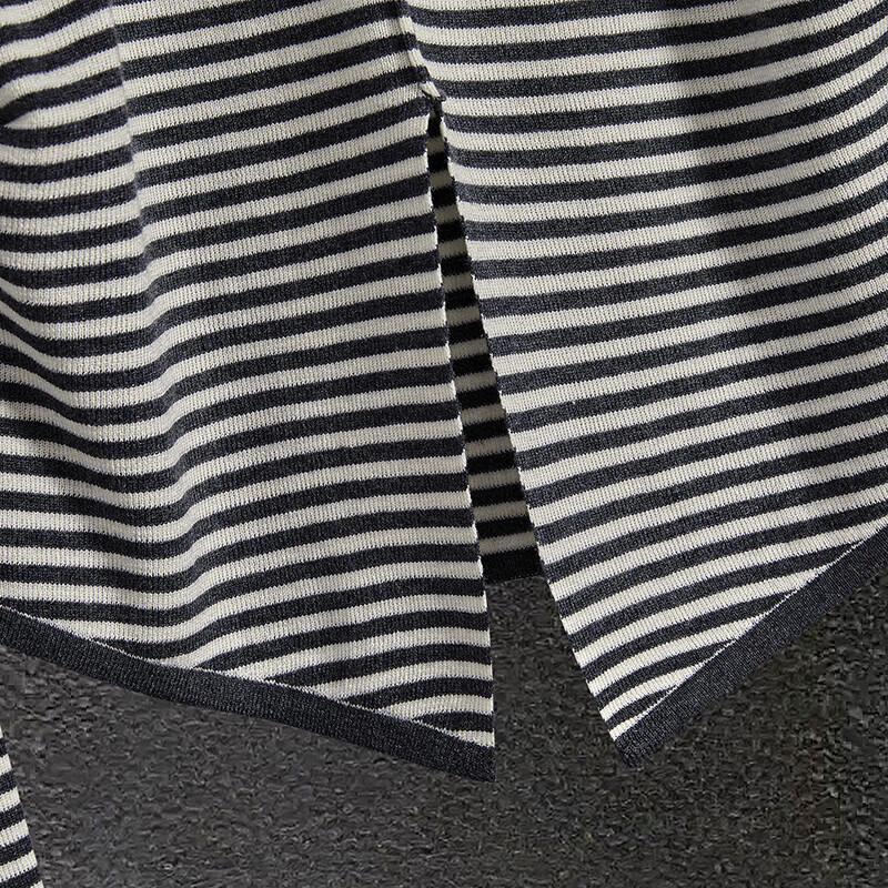 Women's Striped Knit Sweater with Front Slit