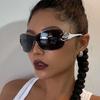 2022 Women's Frameless Rhinestone Fashion Sunglasses, One-Piece Large Frame Design