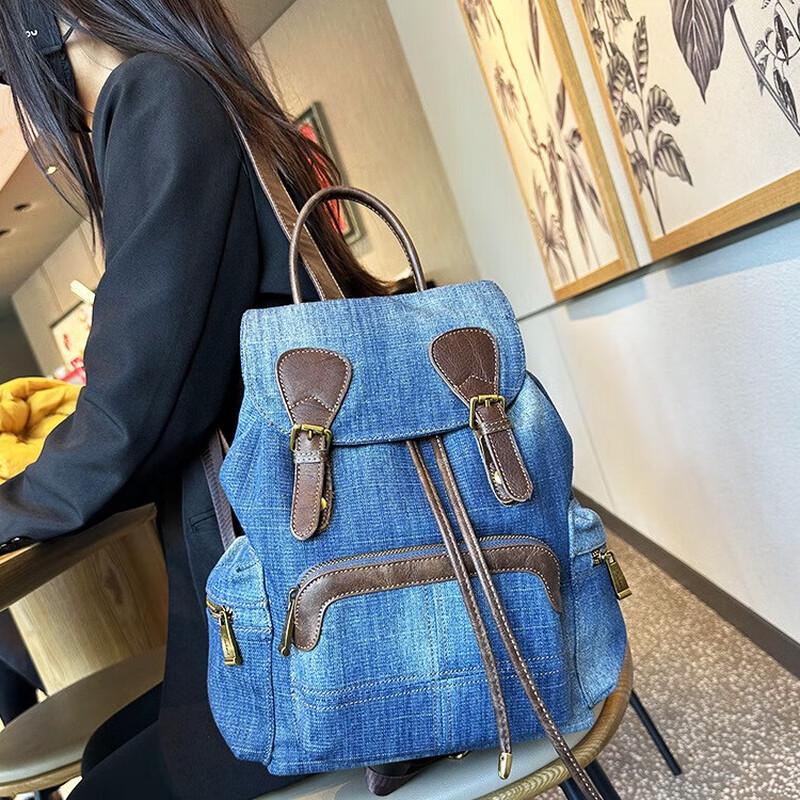 Cool Walker XDLM Women's Vintage Denim & Leather Backpack