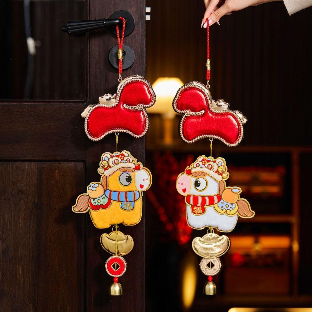 Year Of The Horse 2026 New Year Decorative Hangings Cartoon with Bell Pendant Spring Festival Decoration Gift Wall Hanging Decor