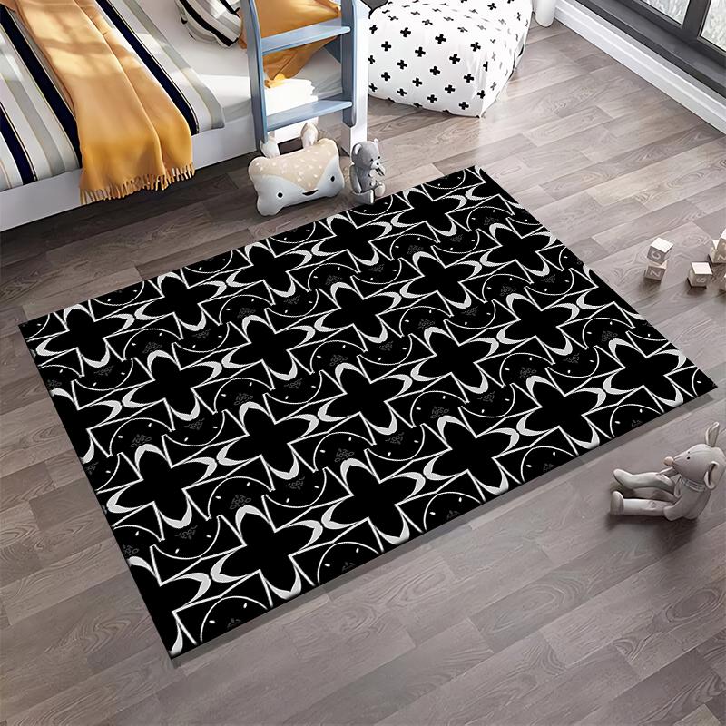 Geometric Black and White Floral Pattern Carpet for Modern Living Rooms Suitable for use as an anti-slip for living room bedroom sofas
