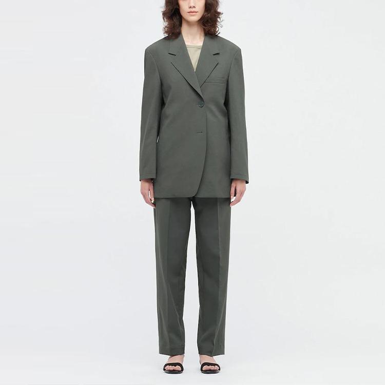 UNIQLO Solid Color Single-Breasted Blazer Women outerwear Dark-Green 447465-58