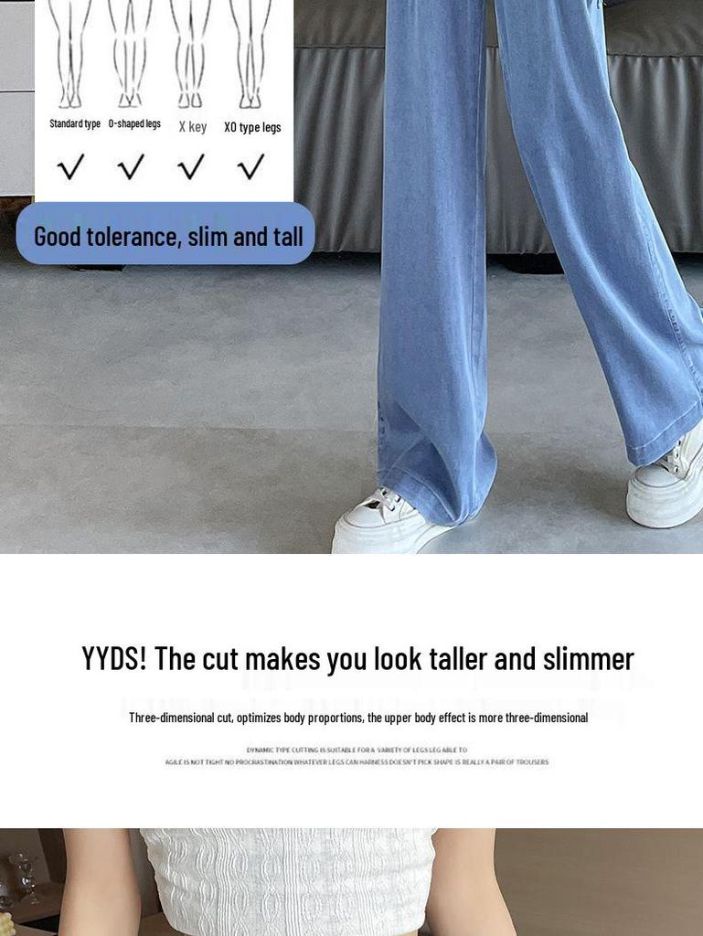 Women's National Style Tencel Button-Up Wide-Leg Jeans - 2026 Summer Slim Straight Casual Pants
