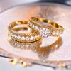 Luxury Female White Round Ring Set Trendy Yellow Gold Color Engagement Bride Wedding Jewelry Gift For Women
