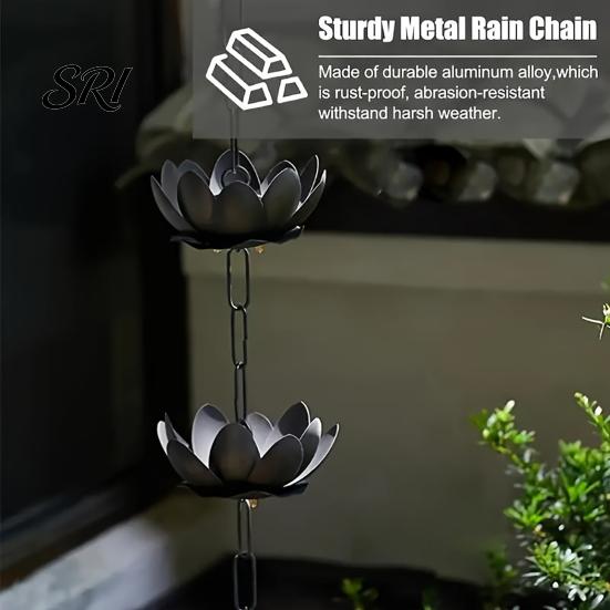 Heavy Duty Rain Chain Outdoor Lotus Metal Garden Hanging Easy to Hang Catcher Cups Outside Gutters Downspouts Replacement Decorative Iron