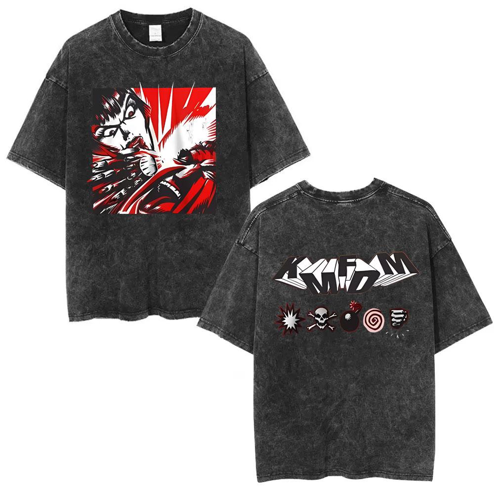 Washed Vintage Rock Band Kmfdm Angst Graphic Tshirt Men Women Retro Gothic Punk Streetwear Mens Casual Pure Cotton T Shirts