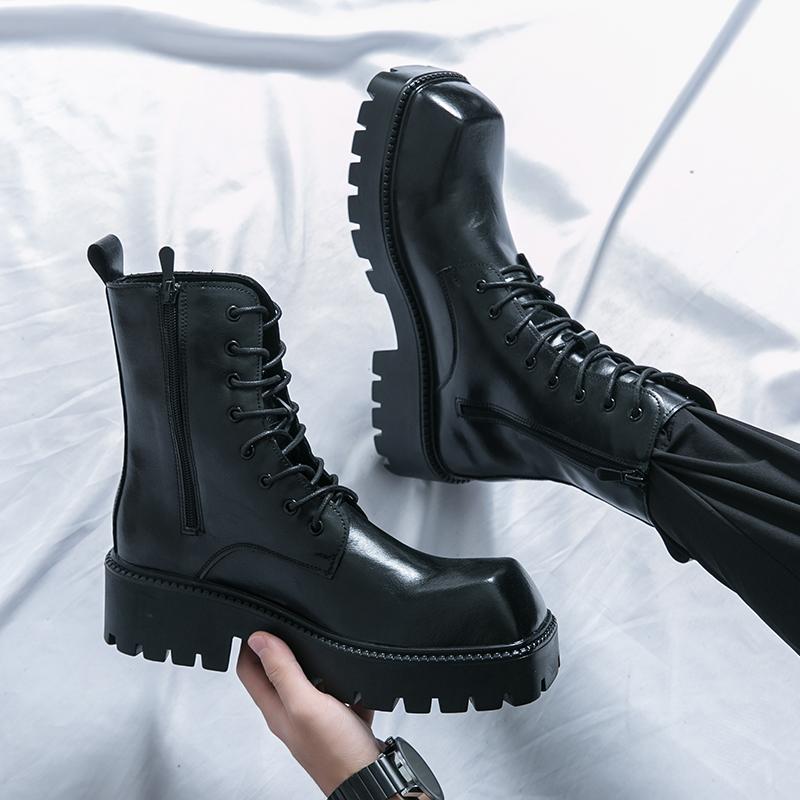 Korean Version Men's Classic Thick Soled Non Slip Comfortable High Top Boots Autumn Lace Up Business Casual Leather Boot