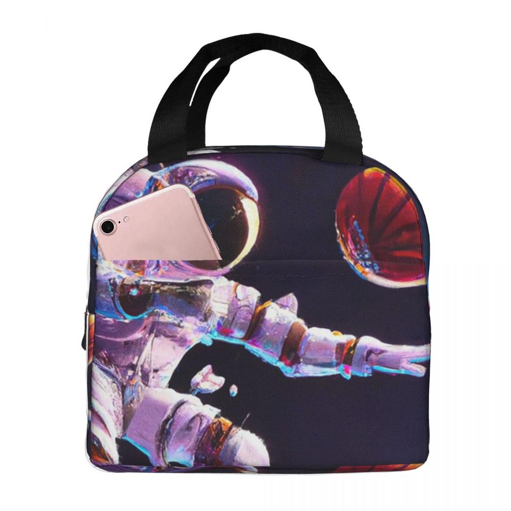 Astronaut Playing Basketball In Space Insulated Lunch Bag for Women Children Leakproof Food Boxes Thermal Lunch Box Tote