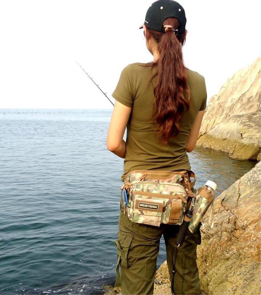 Fishing Hip Shoulder Locking Carabiner Bag, Bag, Bag, 2-Way, Multi-Function Storage, (Camouflage)