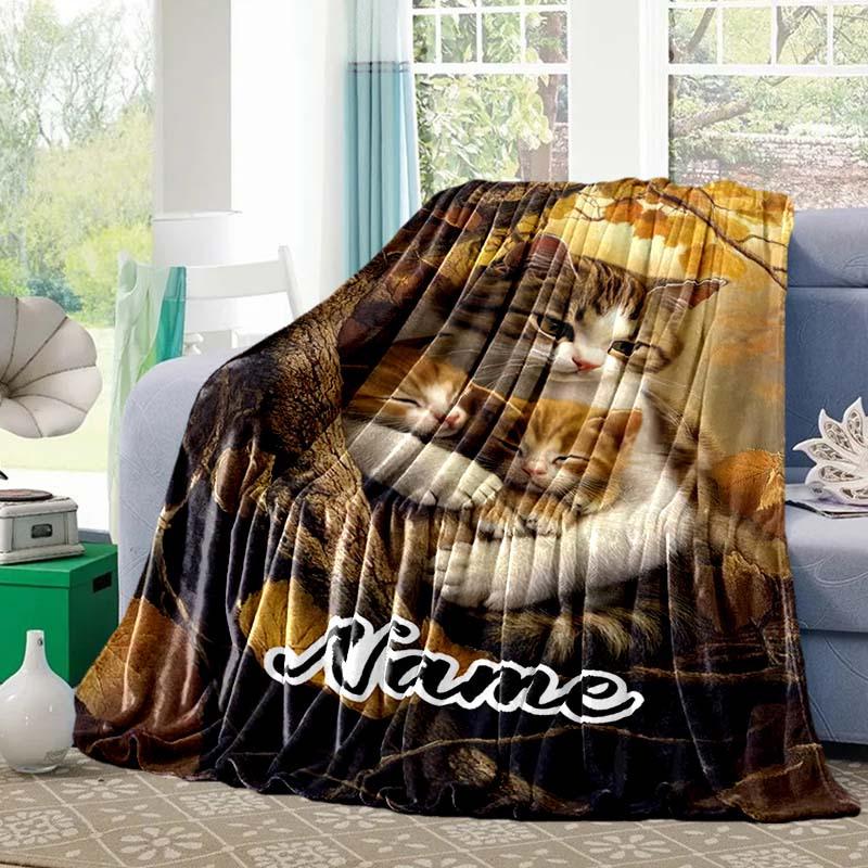 Kitten In Mother'S Arms Customize Your Name Outdoor Blanket Used For Chair Office Sofa Bed Camping Soft And Warm Giving Friends And Relatives Birthday