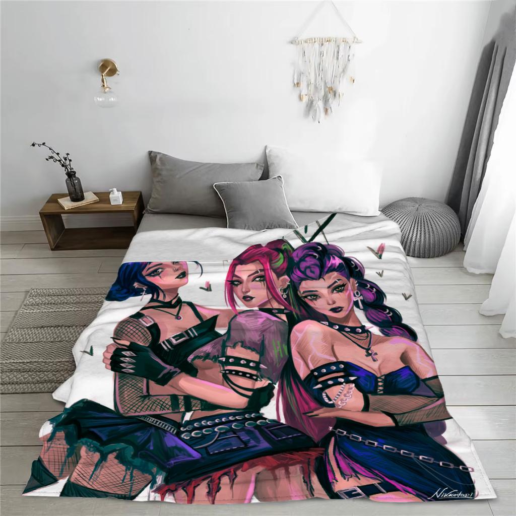 Punk Huntrix Blankets K pop Demon Hunters Zoey Rumi Mira Soft Warm Throw Blanket Kids Living Room Couch Sofa Bed Christmas Gifts