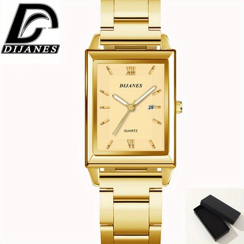 Square Men's Watch Steel Strap Business Gold Hands Men's Quartz Watch, Men's Gifts