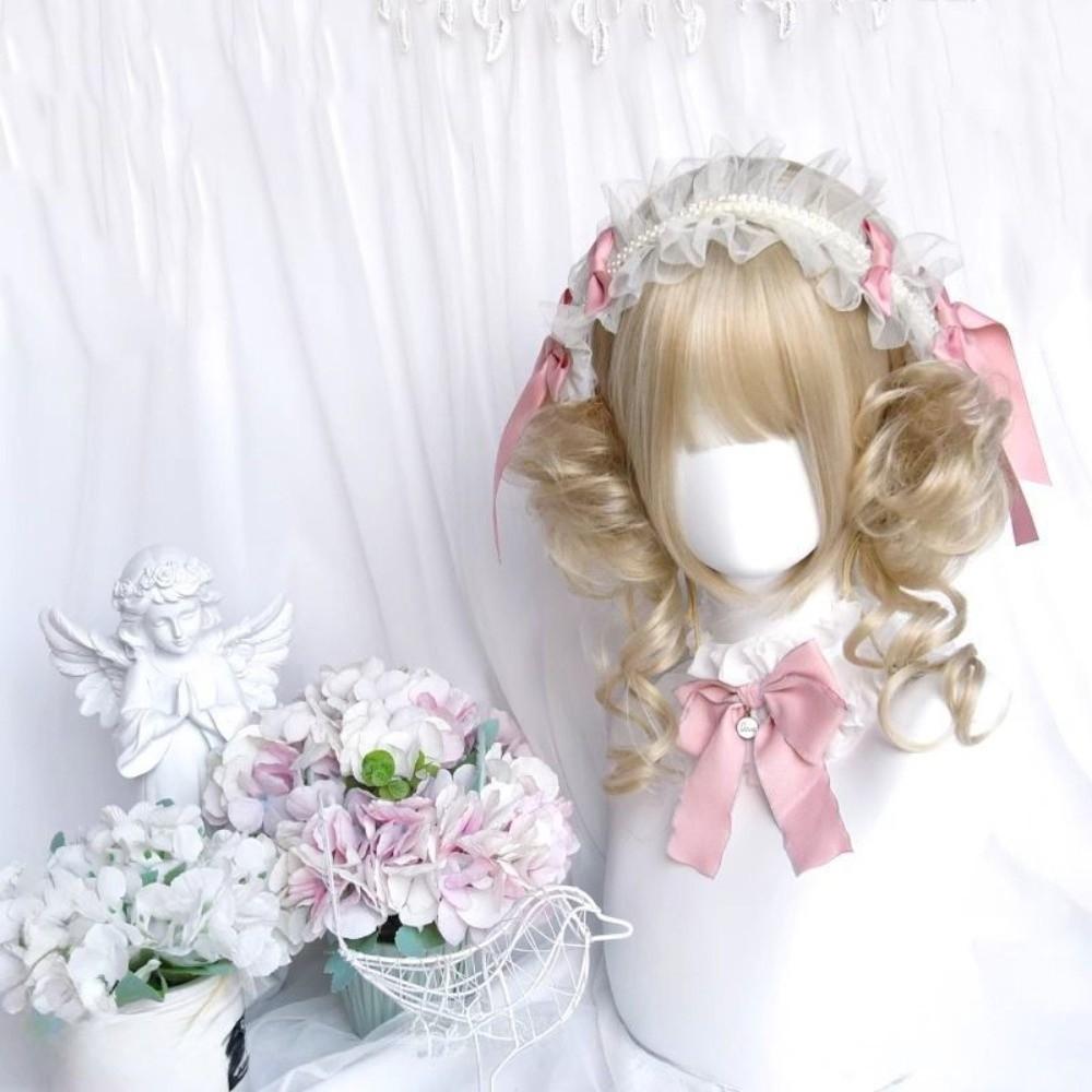Synthetic Short Curly Double Ponytail Bun Cosplay Halloween Harajuku Wig Girl