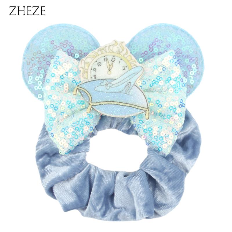 New Disney Mouse Ears Scrunchies Hairband Girl Ponytail Holder For Women Sequins Bows Headband  Women Trip DIY Accessories