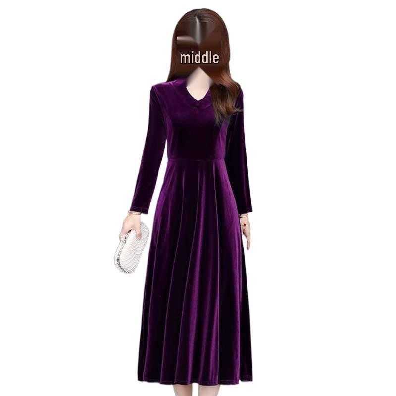 Elegant Velvet Long Qipao Dress – Over-Knee, Stylish, Thickened for Spring, Autumn, Winter.
