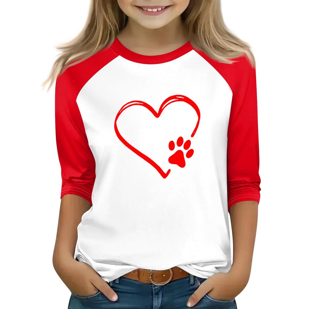 Toppar för unga flickor 4-16 år Rund hals 3/4 ärm T-shirts Trendiga toppar Outfit T-shirts