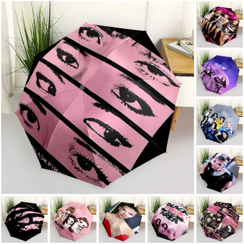 1pc Idol Umbrella Portable Folding Umbrella Iron Frame Hole Bone Structure Outdoor Home Umbrella