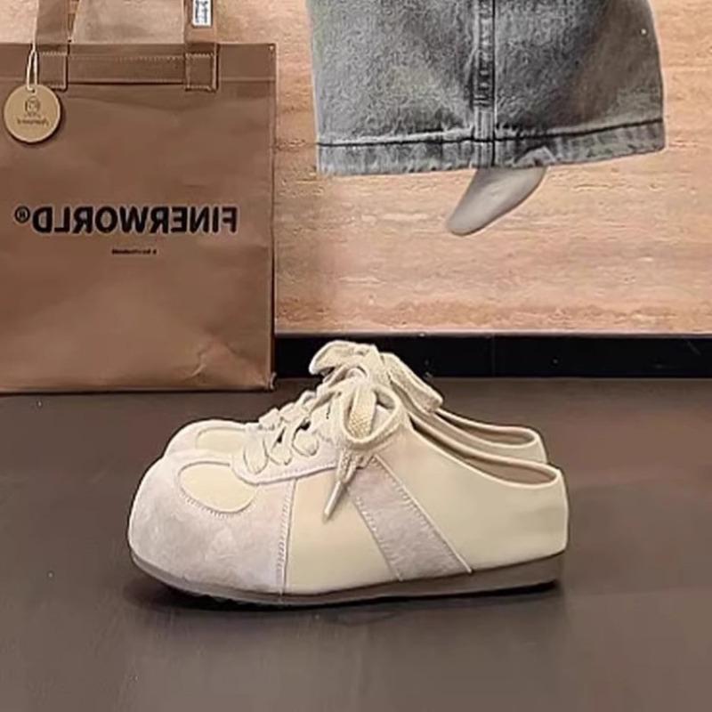 Ugly cute big head shoes increase the height of the inner bag head with one pedal, women's new spring lace-up bag head half slippers