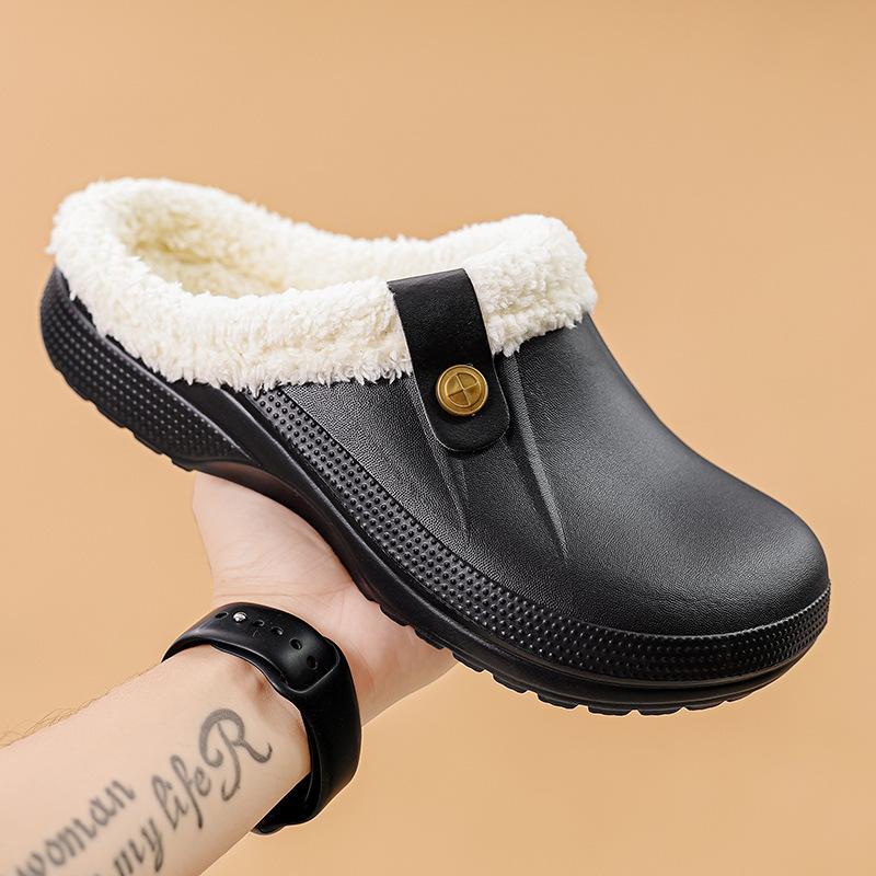 Warme Hausschuhe für Damen und Herren, weiche Plüsch-Hausschuhe, Damen-Clogs, wasserdicht, rutschfeste Baumwoll-Hausschuhe, Größe 46–47