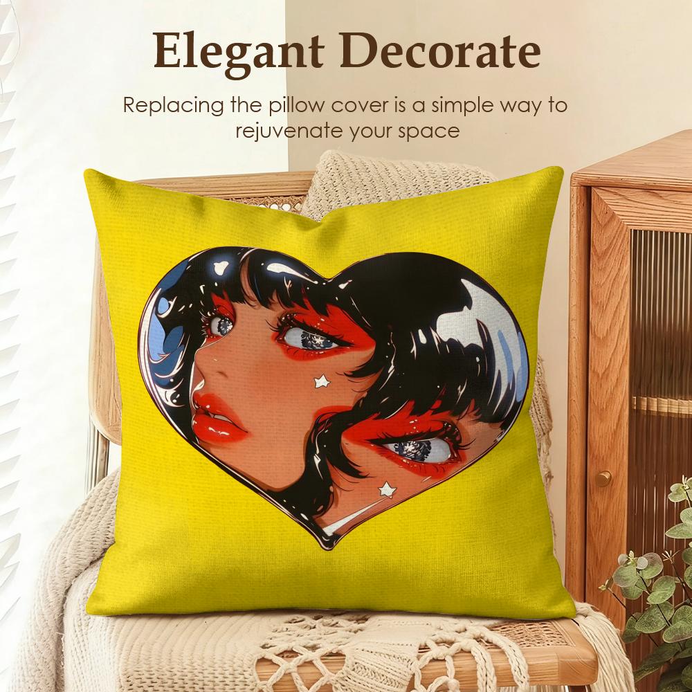 Creative Loving Woman Cushion Cover Natural Linen Organic Fabric DoubleSided Printing Sofa Home Decor Gift Pillow Case